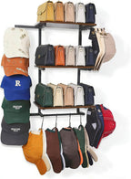 Keebofly Hat Rack for Wall with Shelf for Handbags, Purse,Bennies, Perfumes & Cosmetics Display, Hat Holder Storage for 100+ Caps, Baseball Cap Organizer & Beanie Holder for Closet, Entryway, Bedroom