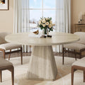 47 Inch Round Dining Table for 4-6, Circle Kitchen Table with Thickened Tabletop, Modern Dining Room Tables with Square Pedestal Base, Dinner Tables for Kitchen Small Space, Oak (Table Only)