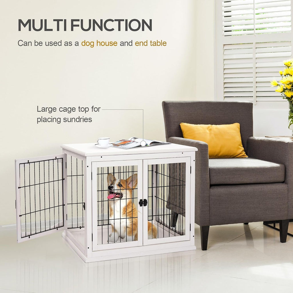 26-inch Durable Heavy-Duty Solid Premium Engineered Wood Dog End Table with Two Secure Lockable Doors and Expanded Storage Top Shelf White