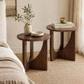 100% Solid Wood Round Side Table Set of 2, 19.7'' Walnut Brown Small End Table, Sofa Side Table with Sculptural Curved Base, Minimalist Accent Table for Living Room, Bedroom, Reading Nook