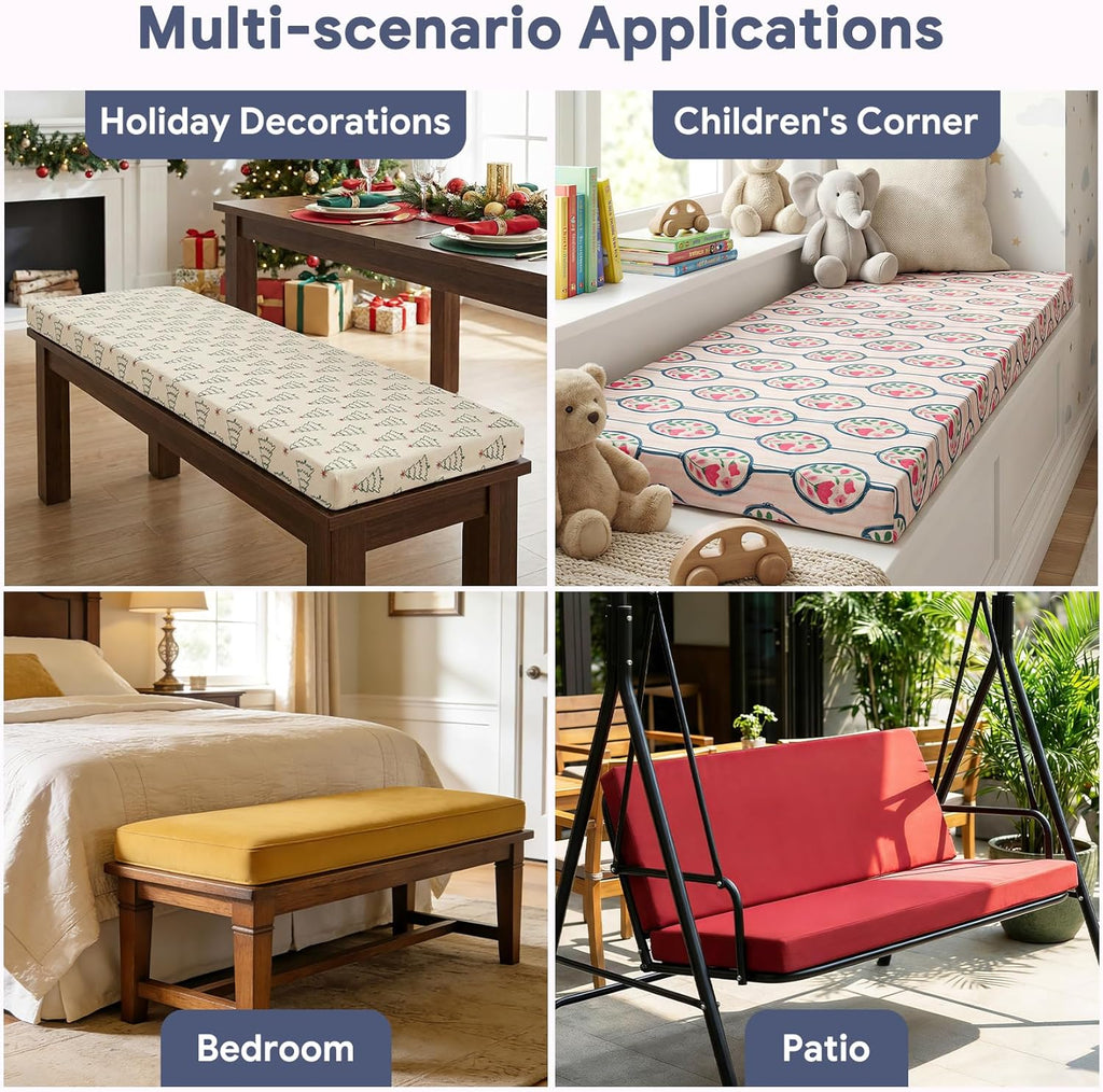 Custom Bench Cushion for Indoor/Outdoor Furniture Waterproof Non-Slip Window Seat Cushions with Ties Removable Washable Outdoor Bench Cushions for Swing Sofa Bay Window Cushion
