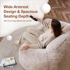 Homguava Bean Bag Chair Bean Bag Chairs for Adults Comfy Beanbag Chair with Spacious Design Giant Bean Bag Couch with Armrest Large Bean Bag Chair with Filler for Living Room Bedroom (Khaki)