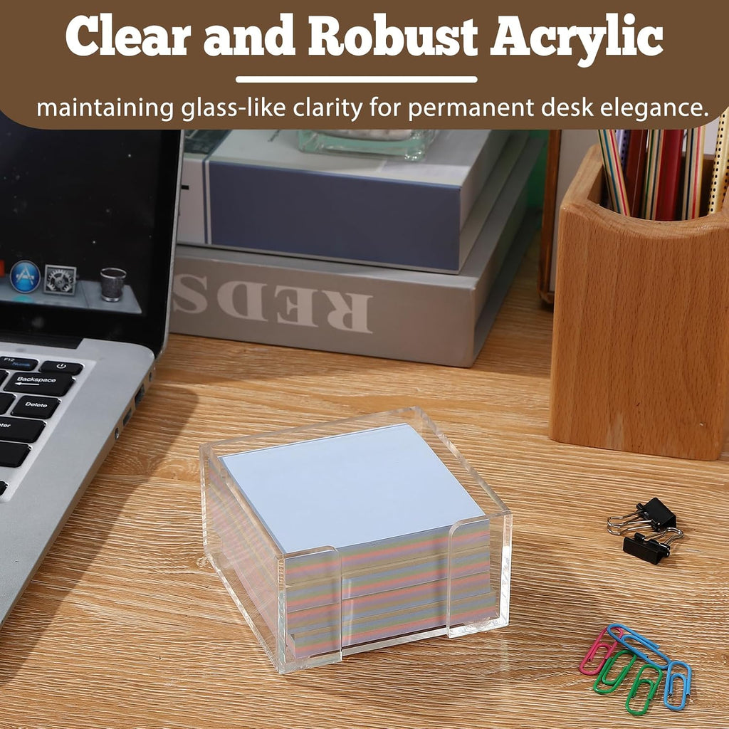 Acrylic Sticky Note Holder, 3x3 Crystal Clear Notepad Holder with Anti-Slip Base Sticky Note Dispenser for Office Desk, Home Organizer