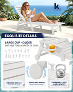 KINGYES HDPE Lounge Chair Outdoor Set of 2, Patio Chaise Lounge Recliner with Cup Holder All Weather Pool Lounger for Outside, White