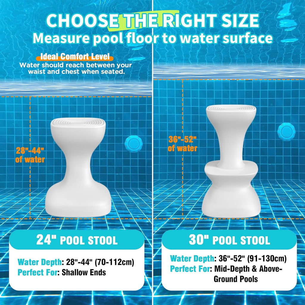 30" Pool stools for Underwater,Pre-Weighted Pool Stool with Adjustable Feet,Bar Seating Non-Float Design,Vinyl-Safe Pool Chairs for Inground Pools,Patio,Outdoor Poolside(1Stool)