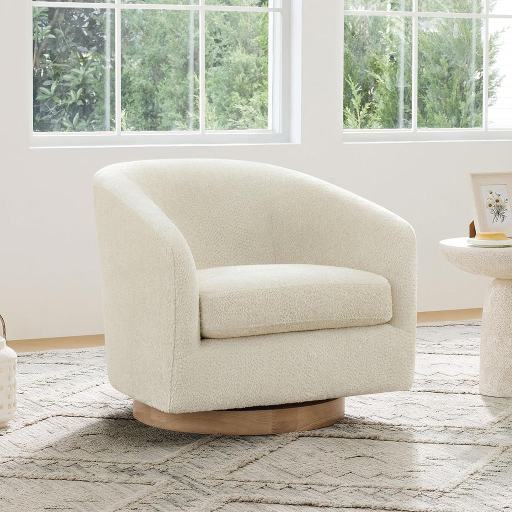 CHITA Swivel Accent Chair Set of 2, Fully Assembled Fabric Barrel Armchair with FSC Certified Upholstered for Living Room, Bedroom and Office, Cream