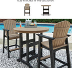 Signature Design by Ashley Fairen Trail Outdoor Bar Table, Durable Weather Resistant HDPE, with Umbrella Hole for Patio Dining, Black and Driftwood, 46 Inch Round
