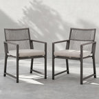 Outdoor Patio Dining Chair, All-Weather Woven Rope Outdoor Chairs Set of 2, Sturdy Iron Frame, 400 lbs, Ergonomic Backrest, Removable Breathable Cushion, for Patio & Garden, Light Brown