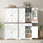 ONBRILL 71" Tall Farmhouse Kitchen Pantry Cabinet with 6 Door Shelves & Drawer, Wood Pantry Storage Cabinet with 2 Adjustable Shelves & 4 Barn Doors, Freestanding Cupboard for Kitchen, Dining Room