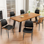 REONEY Dining Chairs Set of 2, Mid-Century Modern Upholstered PU Leather Chairs with Walnut Back and Metal Legs Adjustable Feet for Kitchen Dining Room, Black Diamond Plaid