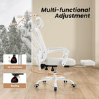 Farini Office Chair with Footrest, Ergonomic Mesh Office Chair with Headrest, High Back Desk Chair with Lumbar Support, Swivel Computer Chair for Office Study Room, White and Beige