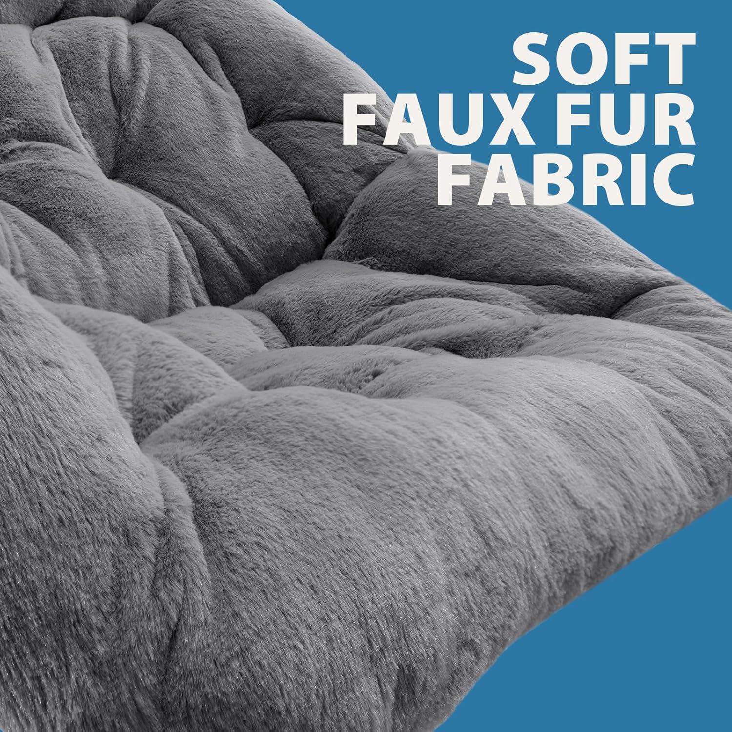 OAKHAM Comfy Chair for Adults, Soft Faux Fur Folding Lounge for Bedroom Living Room Dorm Rooms Flexible Reading Chair for Teens Kids, X-Large Foldable (Faux Fur-Charcoal Gray)