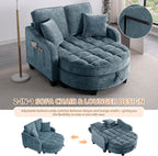 Oversized Curved Chaise Lounge Chair Indoor with Ottoman, 54.8" Cloud Boneless Reading Chair Soft Chenille Circle Couch w/Adjustable Backrest for Living Room, Apartroom, Bedroom, Blue