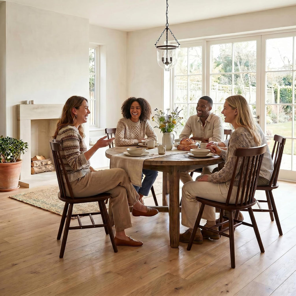 AreShark Brown Dining Chairs Set of 6, Farmhouse Wooden Windsor Dining Room Chairs, Solid Wood Spindle Back Kitchen Chairs