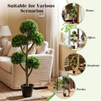 Goplus 46" Artificial Boxwood Topiary Tree, Fake Potted Boxwood Tree with 5 Ball-Shaped Topiaries, Realistic Decorative Faux Outdoor Plant for Indoor, Front Porch, Patio, Home, Office (1)