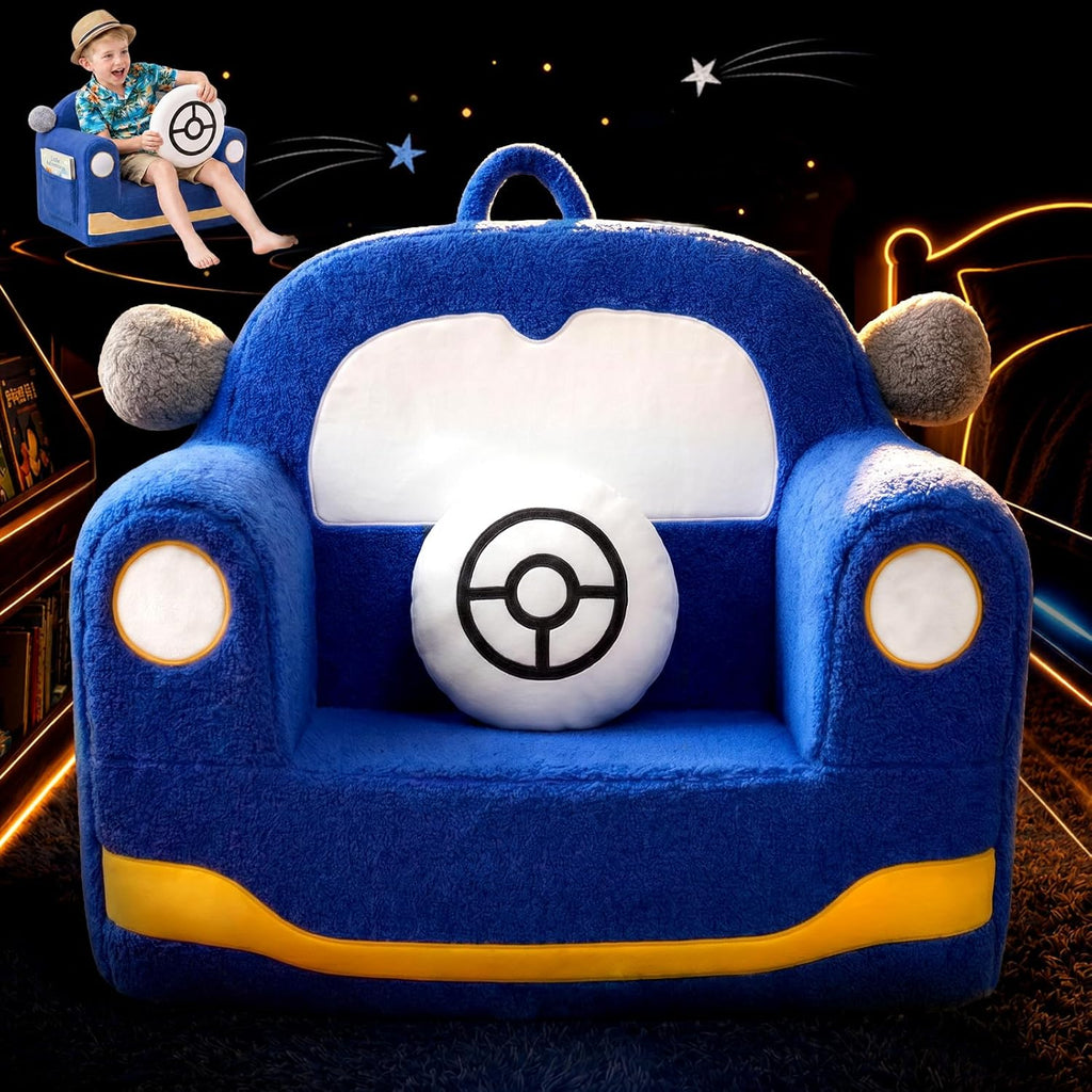 OUOZZZ Kids Chair, Toddler Chairs Comfy 2-6 Years Old Boys | Soft Sherpa Foam, With Cushion, Handle, Book Pocket, Lightweight Playroom Furniture