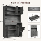 71" H Kitchen Trash Cabinet, 47" Wide Pantry Hutch with Double 12 Gallon Pull Out Trash Bin Holders, Hidden Garbage Storage for Kitchen Dining Room, Gray
