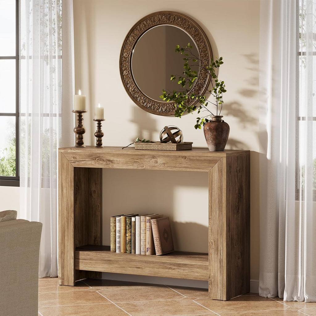 Tribesigns 41.3" Rustic Wood Console Table with Storage (Natural)
