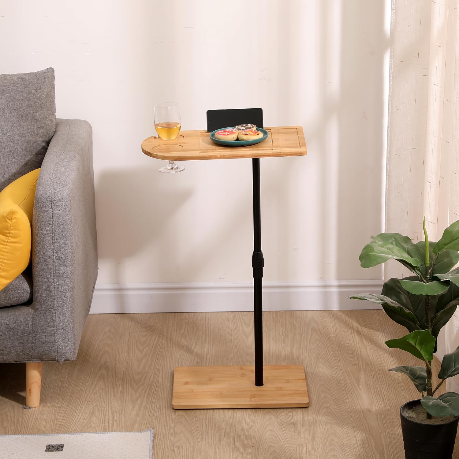 17" Bamboo Corner End Table, Retro End Table with Stable Load-Bearing Design, Decorative Accent Table with Rotatable Stand, Natural