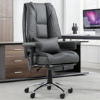 Massage & Heated Office Chair with Foot Rest, Ergonomic Executive Office Chair with Reclining Backrest, Adjustable Arms & Lumbar Support, High Back Leather Desk Chairs for Home Office, Gray