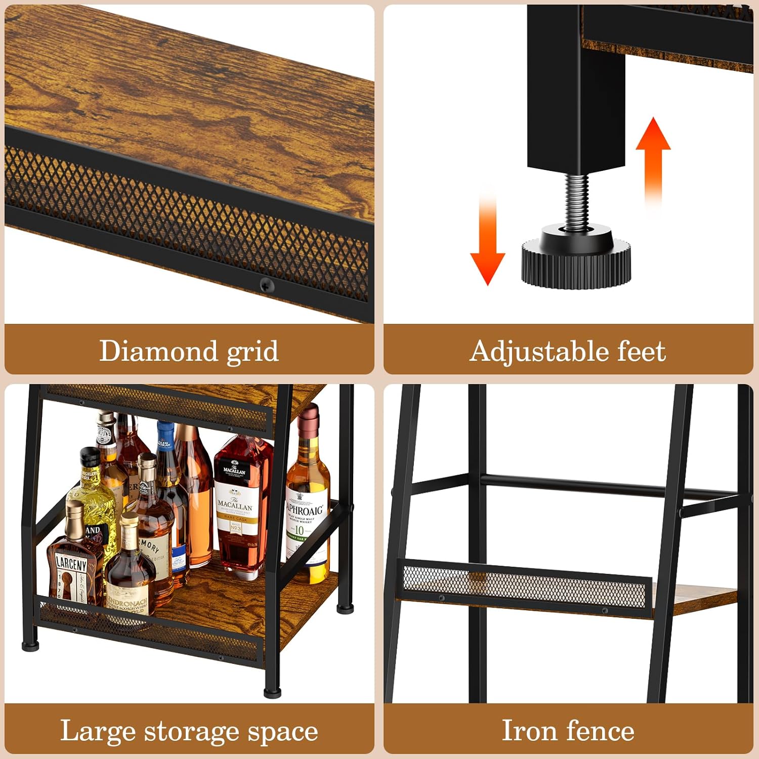 5-Tier Trapezoid Liquor Stand for Home Bar, Large-Capacity Liquor Cabinet Bar for Home, Stepped Wine Rack Freestanding Floor for Whiskey, Corner Wine Bottle Display Shelf with Fences for Living Room