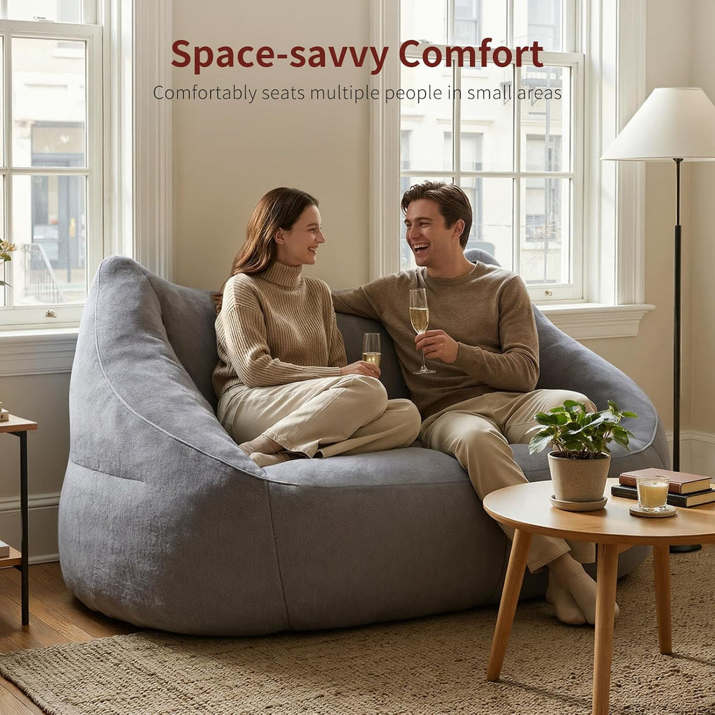 Relefree Oversized Bean Bag Chairs for Adults,Bean Bag Loveseat Sofa,Boneless loveseat for Reading,2 Seater Lazy Sofa for Small Spaces,Mini Small Couches for Living Room,Bedroom,Apartment,Lava Gray