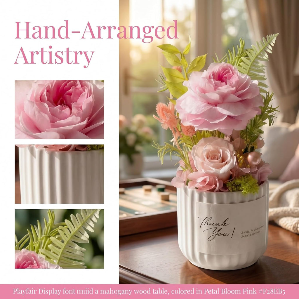Preserved Real Pink Roses in Ceramic Vase, 7.8" H x 2.6" W, Hand-Arranged, Lasts 1-3 Years, No Water, Home Decor, Birthday Gift for Mom or Wife