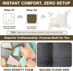 Oversized Fluffy Bean Bag Chair for Adults – Giant Cozy Bean Bag Sofa Chair with Armrests, Handle & Non-Slip Base for Your Reading Nook, Bedroom or Living Room(White-XL)