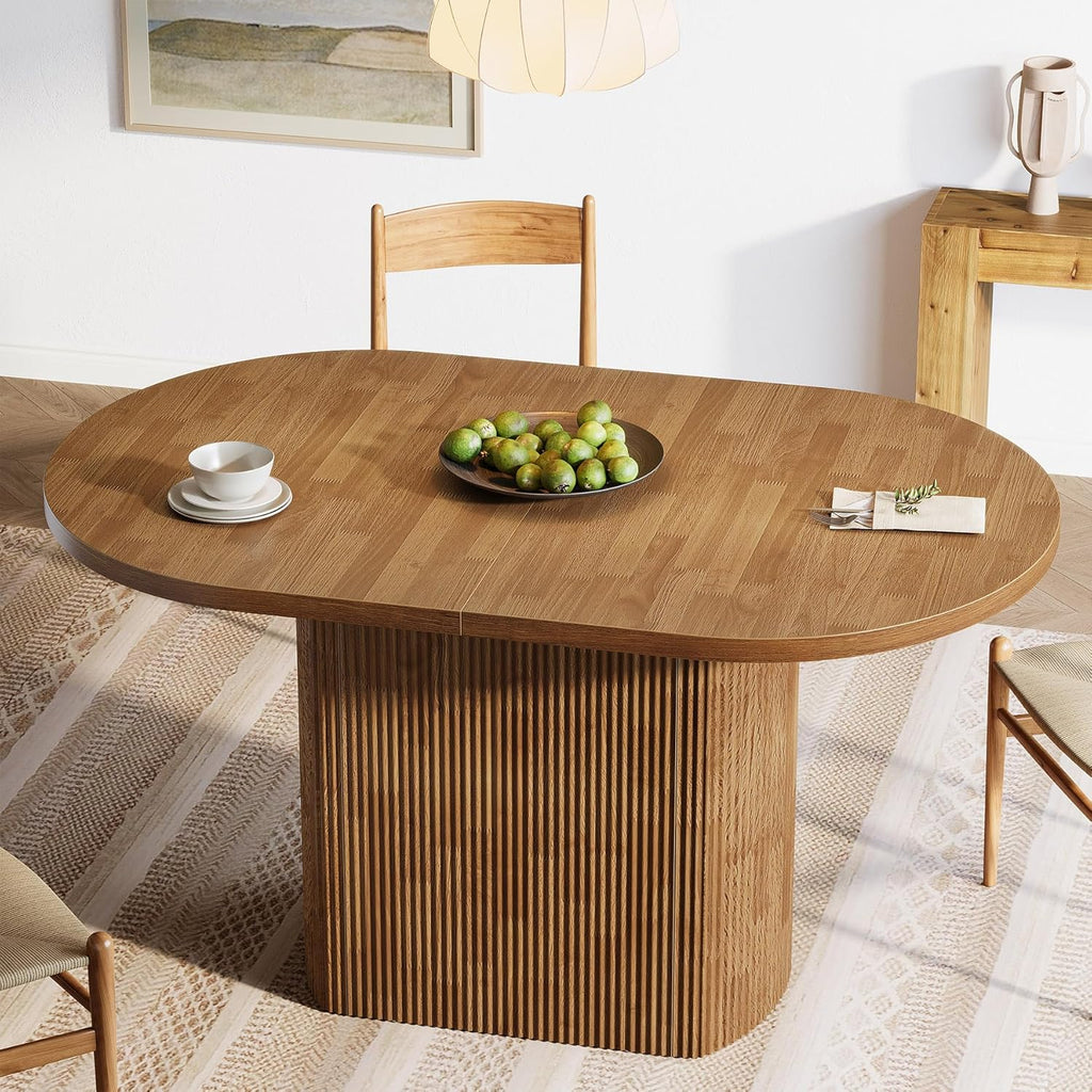 Tribesigns 47.24" Oval Dining Table, Rustic Wooden Kitchen Table with Wooden Base for 4, Small Farmhouse Dinner Table for Home Dining Room, Kitchen, Living Room, Brown