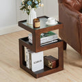 Uniclinens Bookshelf Nightstand 3-Tier Storage, End Side Table with Tempered Glass Desktop, Modern Solid Wood Bedside Table for Bedroom Living Room, Walnut
