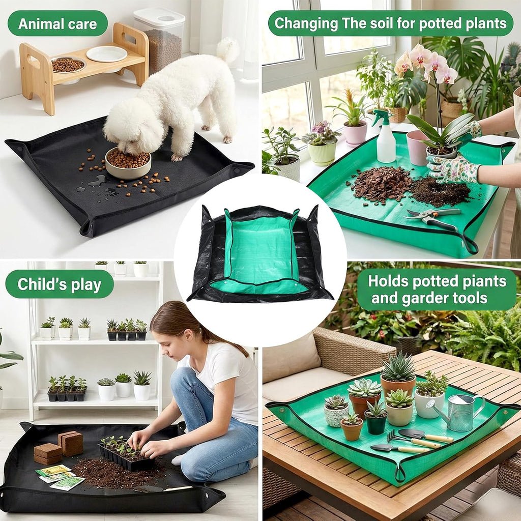 2 Pcs Repotting Mat, Waterproof Plant Repotting Mat Foldable Gardening Mats Large Transplanting Mats for Indoor Outdoor Garden Plant Care(39.3"x29.5",25.9"x25.9")