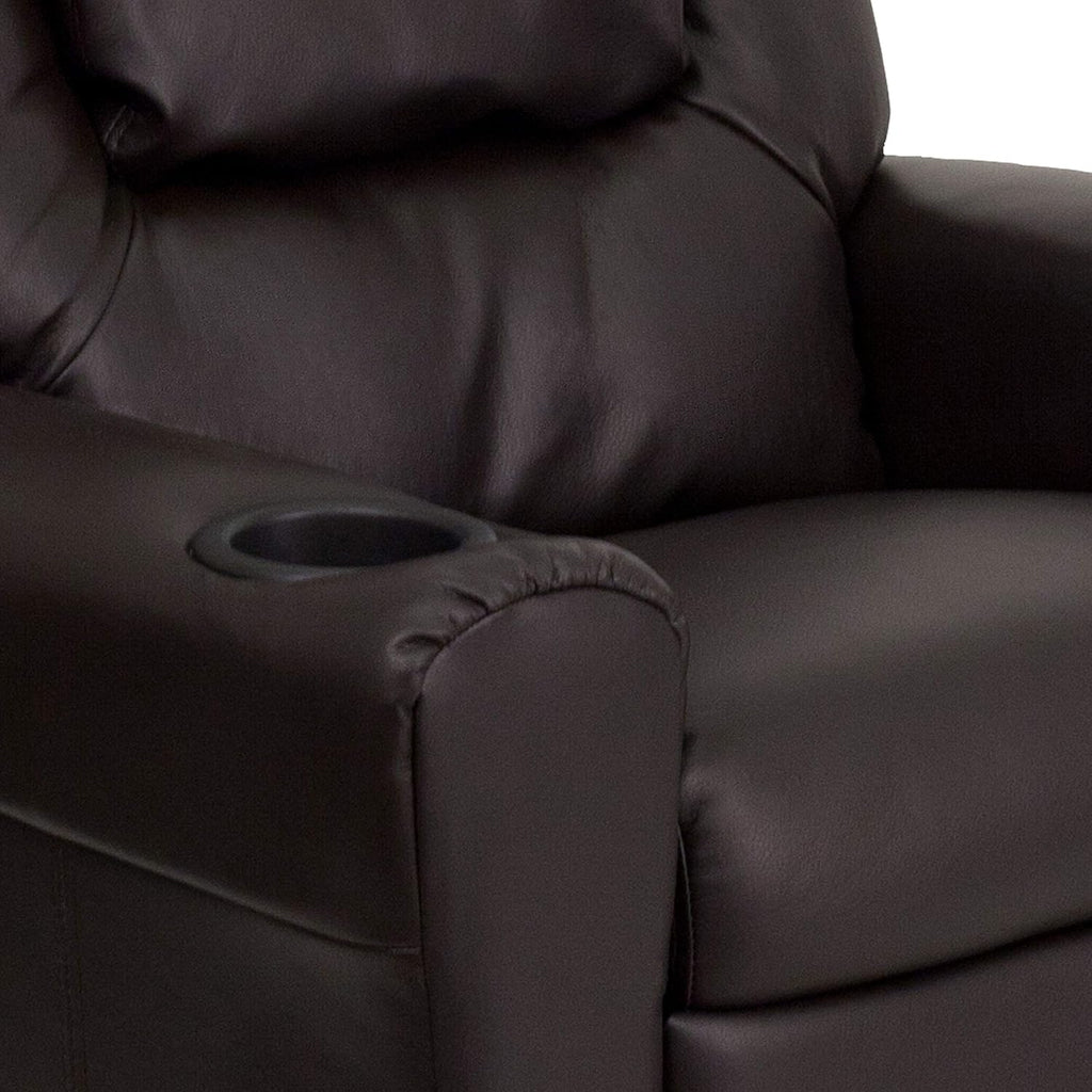 Flash Furniture Vana LeatherSoft Kids Recliner with Cup Holder, Headrest, and Safety Recline, Contemporary Reclining Chair for Kids, Supports up to 90 lbs., Brown