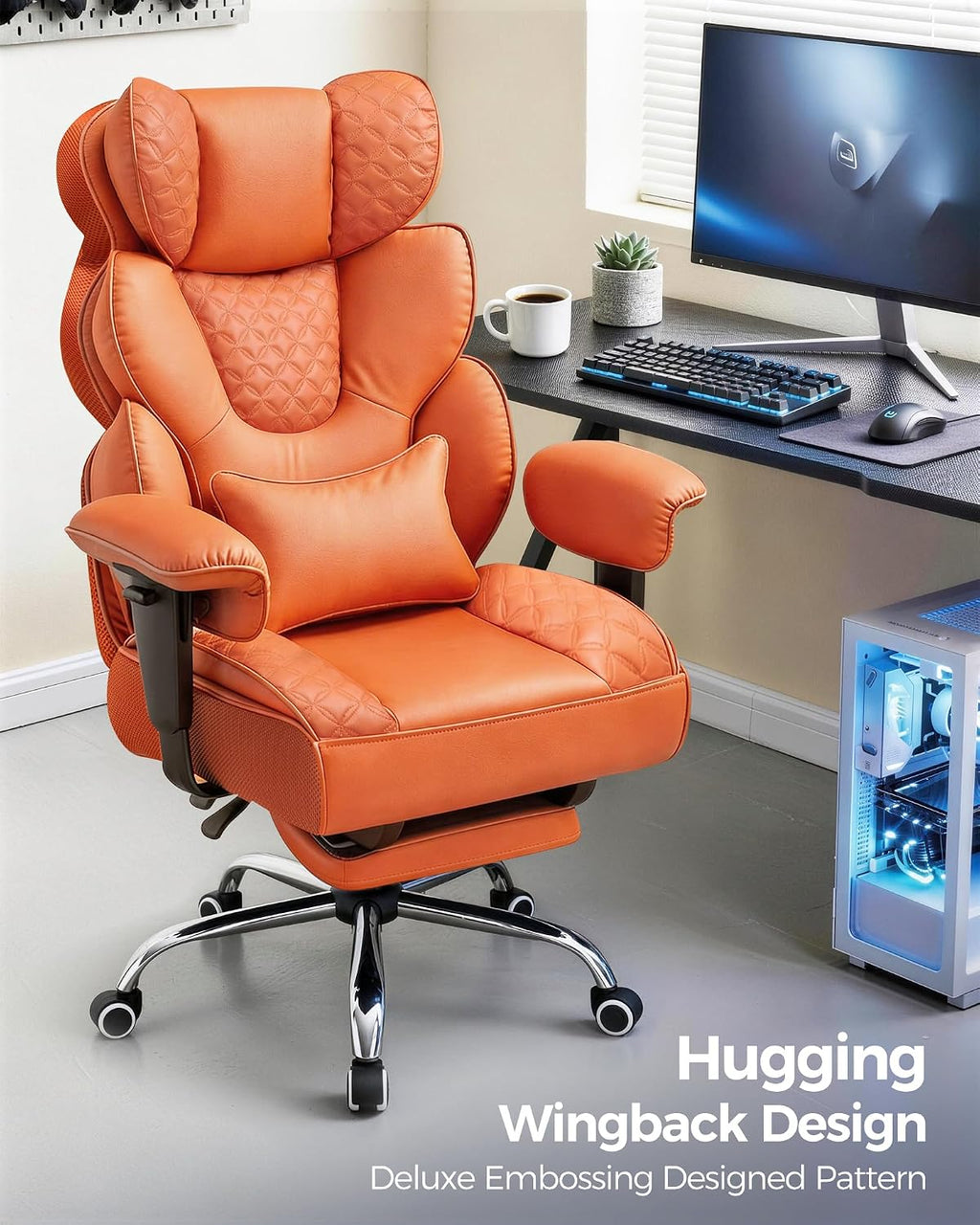 GTPLAYER Big and Tall Gaming Chair Ergonomic Heavy Duty Office Chair Racing Seat with Adjustable Lumbar Pillow Footrest 150° Reclining Thickened Armrests Breathable Mesh for Esports/PC Gaming