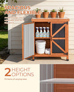 Outdoor Storage Cabinet, 31.5"×17.7"×33.3" in Wood Garden Tool Shed with Rustproof Metal Top, Potting Bench for Patio, Backyard, Pool & Garage, Organizer with Shelves