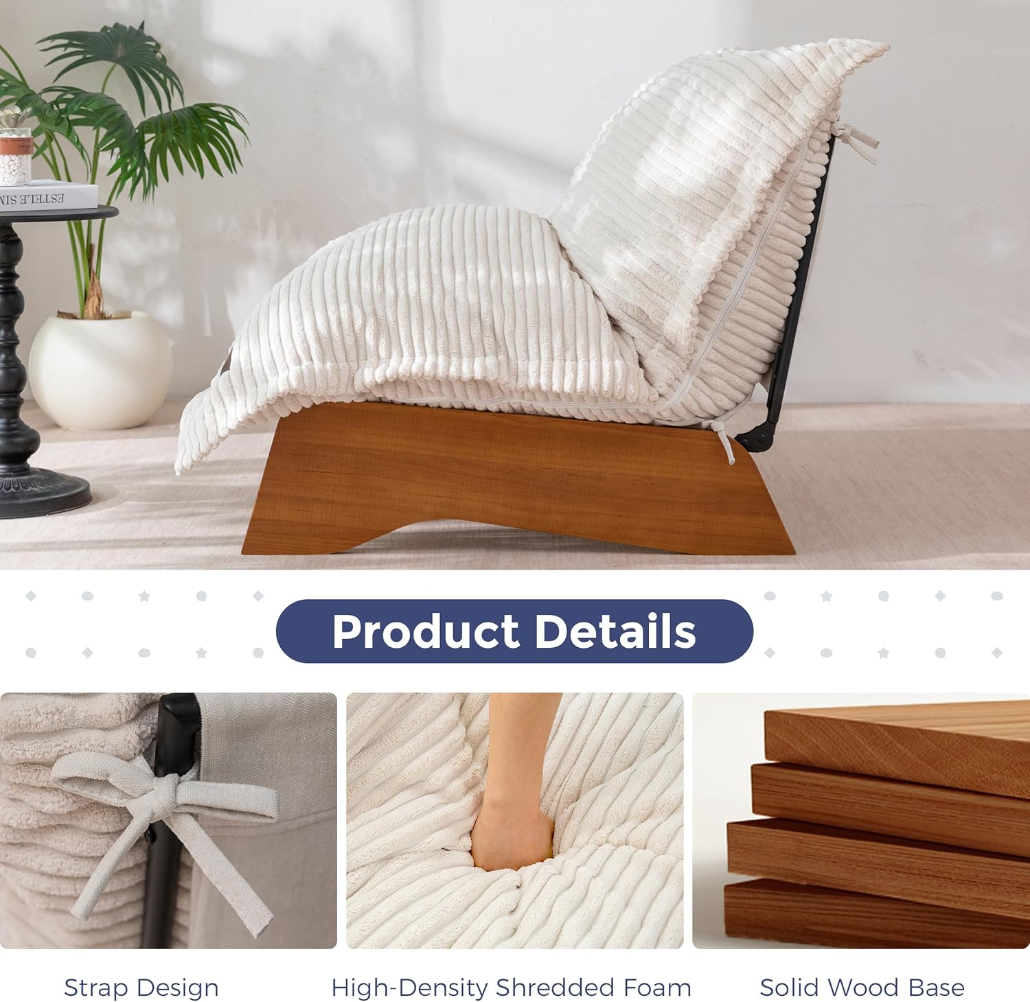 MAXYOYO Adjustable Living Room Chair, Convertible Bean Bag Chair & Recliner with Frame, Removable Cushion Floor Sofa Corded Fabric, Soft Upholstered Lounge for Bedroom, Dorm, Beige