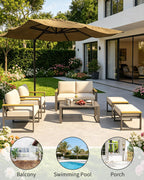 All-Weather Rust-Resistant Aluminum Patio Armchairs Set of 2 – Upgraded Cushions – Sturdy Metal Outdoor Seating for Balcony, Garden, Deck, Backyard – Beige