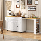 80"-48" Extendable Kitchen Island with Extended Dining Table and Power Outlet,Large Mobile Kitchen Storage Islands with 2 Storage Drawers,Rolling Islands Cart with 3 Extra Rows Open Shelves(White)