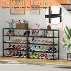 2 Tier Shoe Rack Organizer for Closet and Entryway, Expandable & Stackable Metal Shoe Storage Shelf, Adjustable Small Shoe Rack (17.52-28.74 in), Black