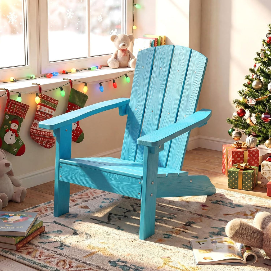 Giantex Kids Adirondack Chair, All-Weather HIPS Children's Outdoor Chair w/Ergonomic Design, Toddler Lawn Chairs for Age 3-8, Kids Beach Chair for Garden Patio Backyard (1,Turquoise)