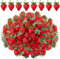 Lyrow 100 Pieces Artificial Strawberries 2.2inch/2.76inch/3.35inch Faux Realistic Strawberry Decor Plastic Simulation Fake Lifelike Fruit for Photography Prop Cabinet Party(Cute)