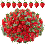 Lyrow 100 Pieces Artificial Strawberries 2.2inch/2.76inch/3.35inch Faux Realistic Strawberry Decor Plastic Simulation Fake Lifelike Fruit for Photography Prop Cabinet Party(Cute)