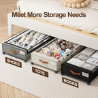 LAMU Under Bed Storage with Wheels, 4 Pack Under Bed Storage Containers with Clear Lid, XXL 60 L Underbed Storage Bins, Rolling Under Bed Metal Drawers for Clothes, Blankets, Shoes, Black