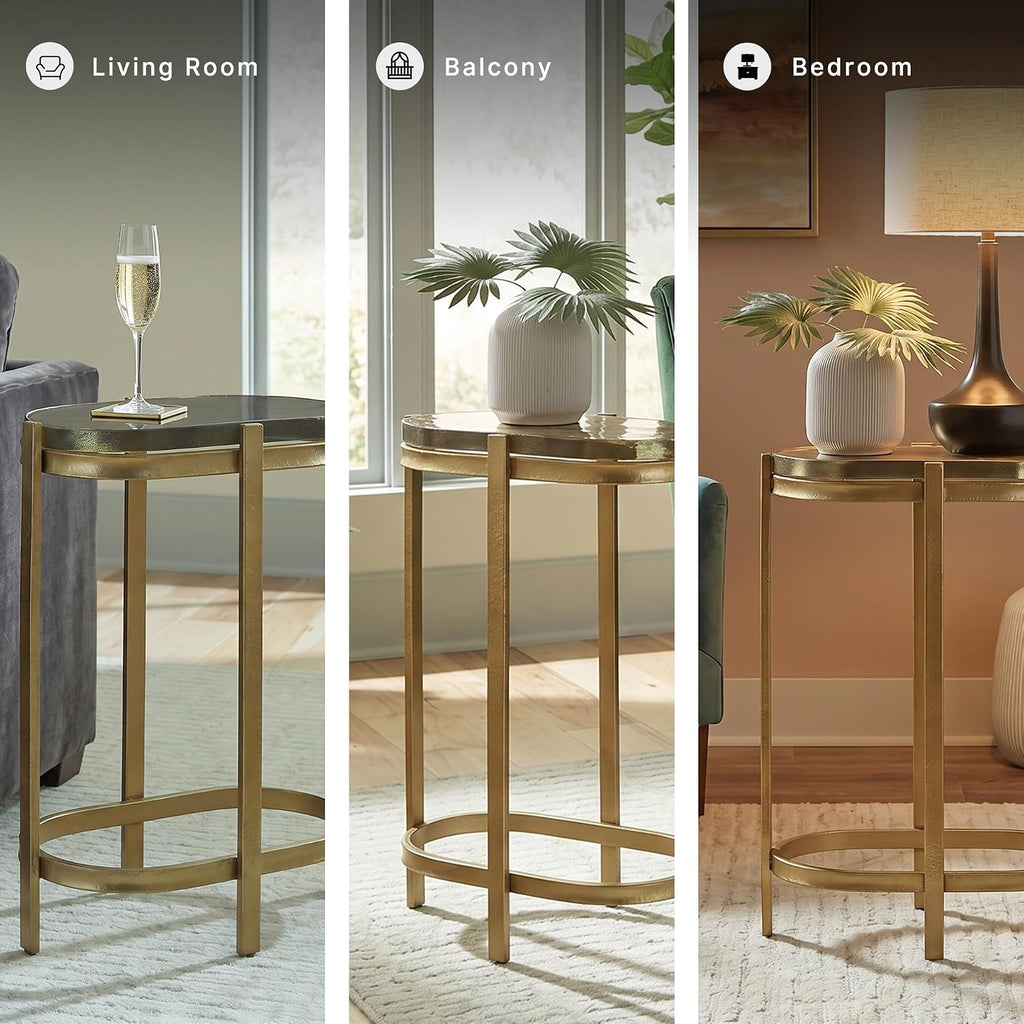 Signature Design by Ashley Porterville Modern Accent Table with Cast Glass Top, Gold