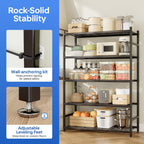 36.4" W Storage Shelves, 5-Tier Metal Shelving Unit with Adjustable Feet, Shelf Organizer for Garage, Kitchen, Pantry and Closet Organization, 36.4" x 11.8" x 68.3", Black