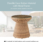 HULALA HOME 20.75" Rattan End Table with Glass Top, Geometric Nightstand for Bedroom, Accent Table with Open Storage for Indoor Outdoor Living Room, No Assembly Required, Natural