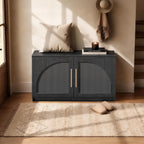 ModernMate Set of 2 Nightstands, 37" Modular Accent End Tables with Arched Door and Open Shelves, Wood Grain Bedside Side Tables for Living Room, Bedroom, Black