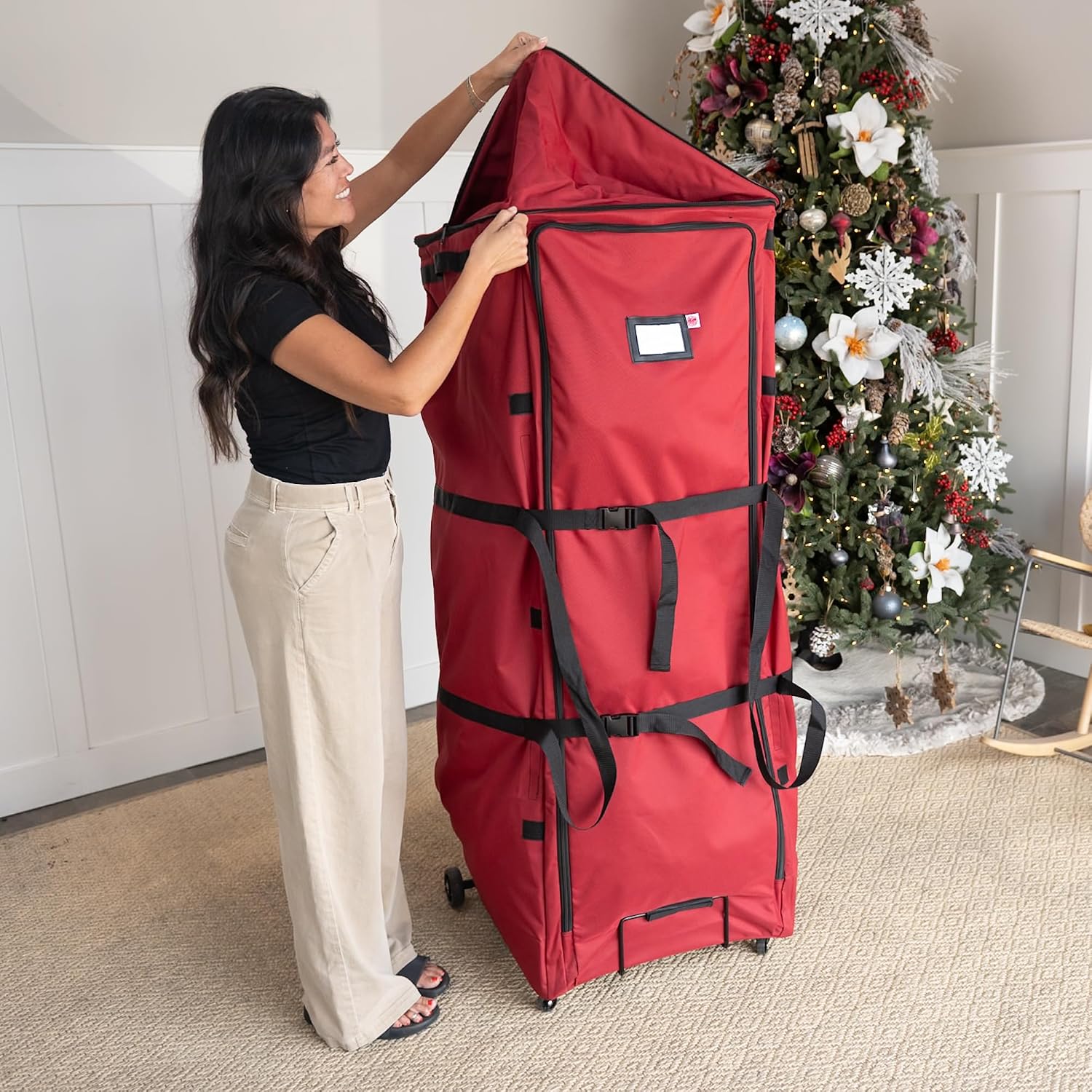 Santa's Bags [XXL Rolling Duffle Bag Tree Storage] - 12 Ft Christmas Tree Storage Bag with Wheels | Heavy Duty Dolly-Style Frame | Expandable Top to Fit Large Artificial Trees