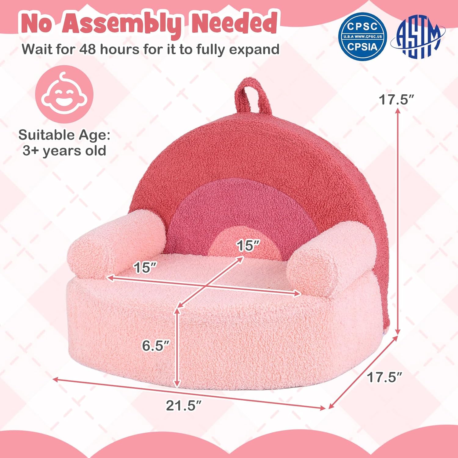 Costzon Kids Couch, Comfy Toddler Soft Sofa Chair with Fleece Fabric Cover, Kids Furniture for Playroom, Children Reading Armchair for Boys & Girls Gifts Aged 3+ (Medial,Blush Pink Arc)