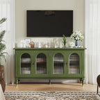 iPormis Fluted Arched Buffet Cabinet with Storage, 59" Vintage Sideboard with Glass Door & Adjustable Shelves, Mid Century Modern Solid Wood Credenza Accent Cabinet for Living Room, Entryway, Green