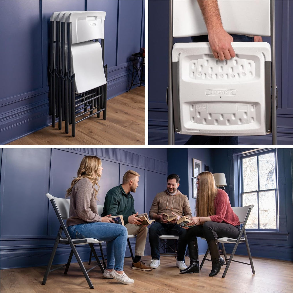 LIFETIME A-Frame Folding Chair, 4-Pack, White Granite